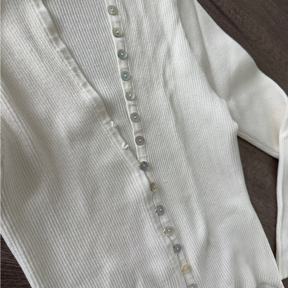 Zara Cream Ribbed Button-Up Top - Picture 4 of 7